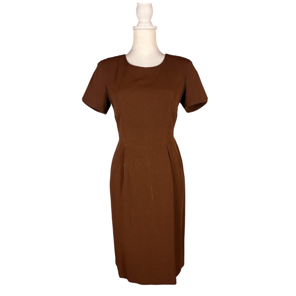 Vintage 80s 90s Brown Sheath Dress Women's 4P Retro Preppy Academia‎  Classic